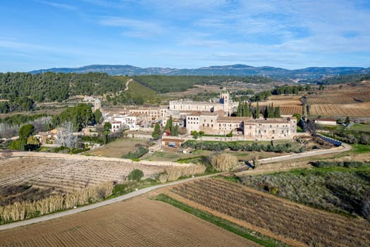 Monastery of Santa Maria de Santes Creus, in Tarragona Spain, Aerial view