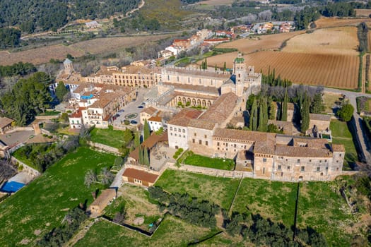 Monastery of Santa Maria de Santes Creus, in Tarragona Spain, Aerial view
