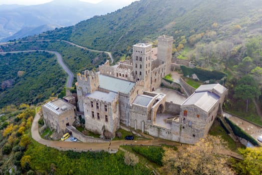 The Romanesque abbey of Sant Pere de Rodes in Cap de Creus Natural park. It is a former Benedictine monastery in the comarca of Alt Emporda, in the North East of Catalonia, Spain.