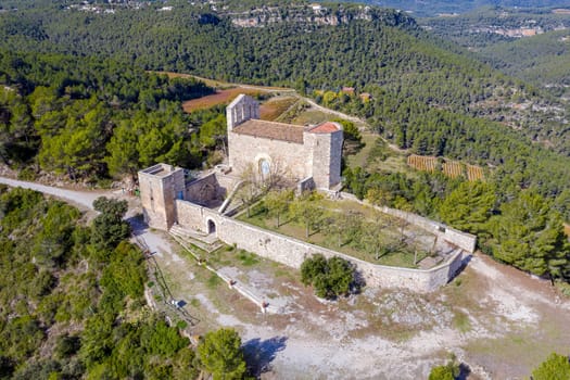 Sanctuary of Santa Maria de Foix in Torrelles, Barcelona Romanesque style with a single nave covered with a barrel vault. Spain