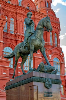 Moscow, Russia - September 13, 2018: Monument to the Soviet Red Army General Georgy Zhukov near the Red Square in Moscow, Russia.
