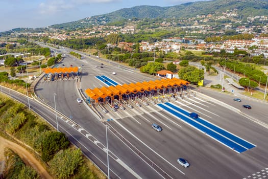 Cars Passing Through The Automatic Point Of Payment On A Toll Road. Spain