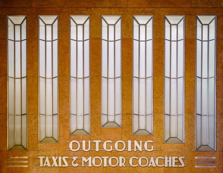 Cincinnati, Ohio, August 29, 2020: Decorative panels above interior entrance doors to Cincinnati Union Terminal building