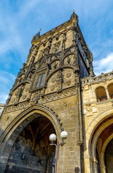 Prague, Czech republic - September 12, 2019: Celetna street and Powder Tower, Gothic city gate to the old Prague.