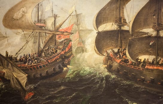 Fuengirola Naval combat between Spanish and Dutch ships, 1621. Anonymous artist. Naval Museum of Madrid