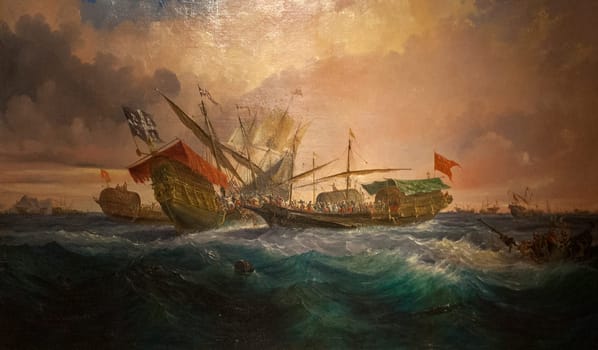 Naval battle of Gibraltar, April 1340. Painted by Antonio Brugada in 1852. Naval Museum of Madrid, Spain