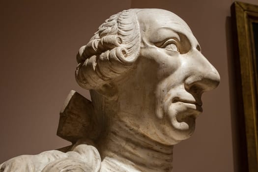 Madrid, Spain - March 6th, 2021: King Carlos III of Spain bust. Unknown artist. Naval Museum of Madrid, Spain