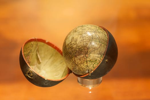 Madrid, Spain - March 6th, 2021: Waist pouch globe. By Cary, 1791. Naval Museum of Madrid, Spain