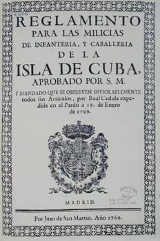 Regulations of Cuban Infantry and Cavalry Militia, 1769. Archive of indies, Seville