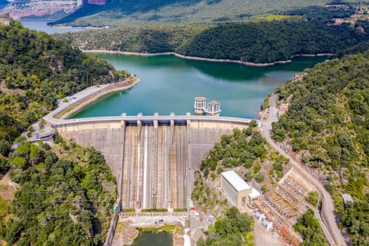The view of the dam of the Sau Reservoir, in the Ter River, in the Province of Girona, Catalonia, Spain