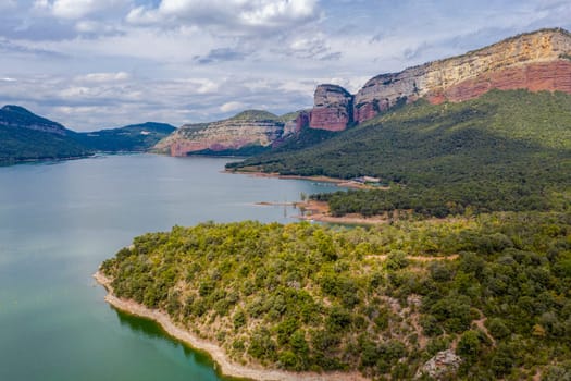 The view of the dam of the Sau Reservoir, in the Ter River, in the Province of Girona, Catalonia, Spain