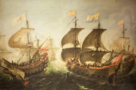 Fuengirola Naval combat between Spanish and Dutch ships, 1621. Anonymous artist. Naval Museum of Madrid