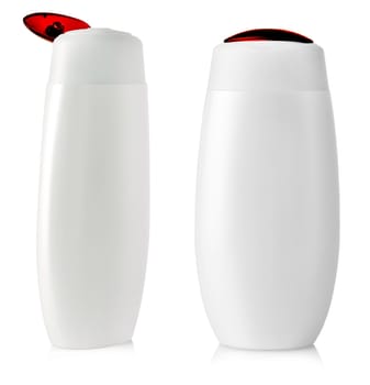 The White blank plastic bottle on isolated background.. Selective focus