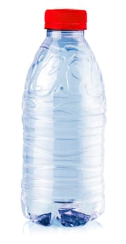 The Plastic blue bottle isolated on white background. Selective focus