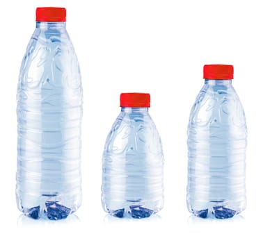 The close up Plastic bottles  isolated on white background