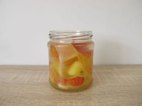 Preperation of homemade apple cider vinegar in a jar