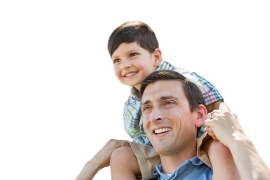 Father and Son Playing Piggyback Isolated on a White Background.