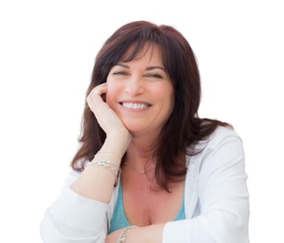 Attractive Middle Aged Woman Portrait Isolated On A White Background.