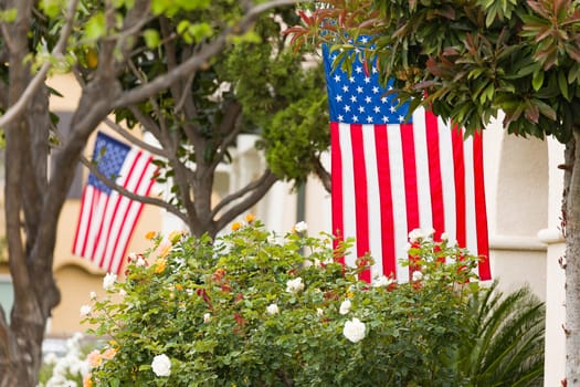 Front Porches with American Flags.