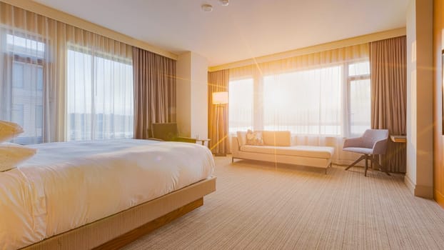 Modern Bedroom Interior With Lakeview Window