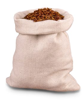 The close up Bag with red Cargo rice isolated on white background