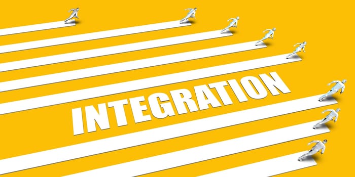 Integration Concept with Business People Running on Yellow