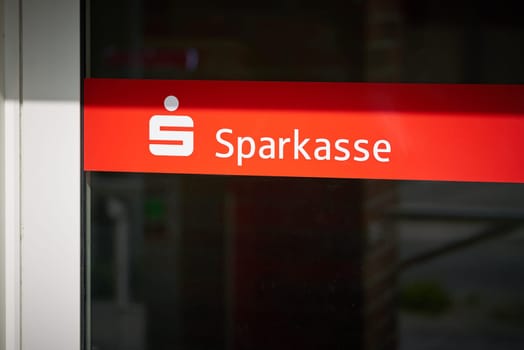 Entrance door to the branch of a Sparkasse in the city center of Magdeburg in Germany