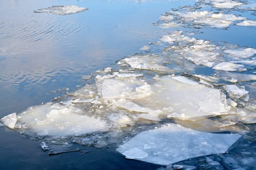 Ice floes on the river Elbe near Magdeburg in Germany in winter