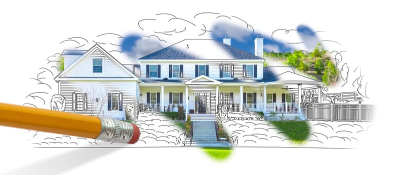 Pencil Erasing Drawing To Reveal Finished Custom House Design Photograph