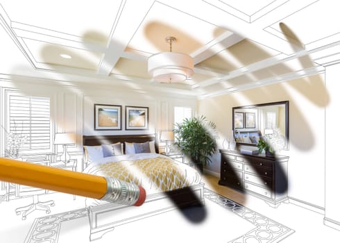 Pencil Erasing Drawing To Reveal Finished Custom Bedroom Design Photograph