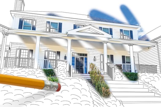 Pencil Erasing Drawing To Reveal Finished Custom House Design Photograph