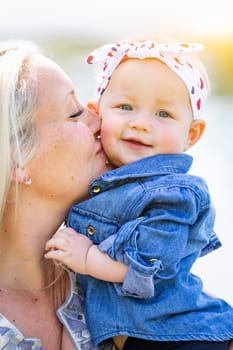 Young Caucasian Mother and Daughter At The Park.