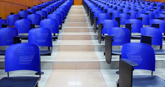Empty lecture hall in university. Closure of all schools and universities due to coronavirus outbreak.