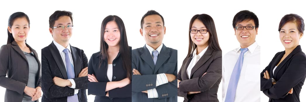 Collage portraits of diverse asian people and mixed age group of focused business professionals.Concept of financial, insurance and marketing business and  globalization.