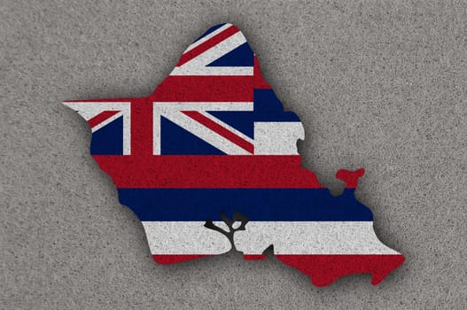 Map and flag of Oahu on felt