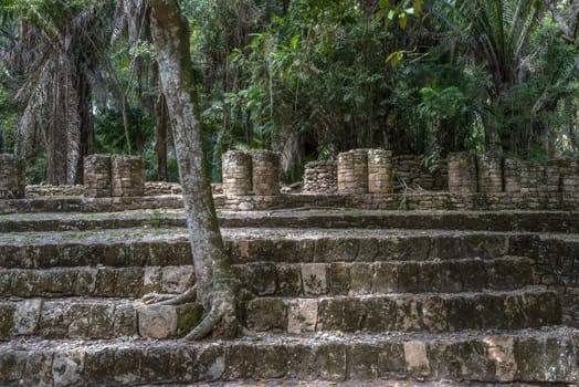 The ruins of the ancient Mayan city of Kohunlich, Quintana Roo, Mexico