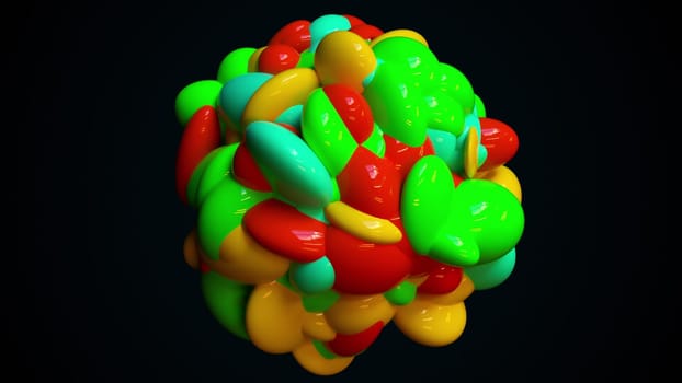 Geometric 3d render of sphere covered futuristic outgrowths. Digital metamorphosis round surface with glossy highlights. Visualization division textures with creative design.