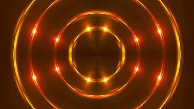 3d render of gold fractal lights with shining effects. Computer generated abstract background of flickering rings.