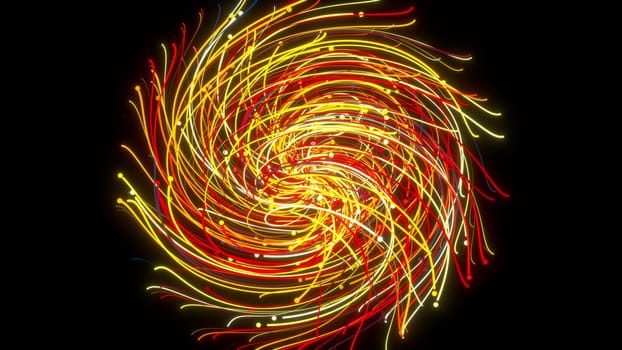 Chaotic spinning 3d render stripes in spatial spiral. Disordered threads whirling outer space. Abstract bright textures of complicated dance energy distortions. Tangle creative swirl ornament.