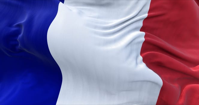 Detail of the national flag of France flying in the wind. Democracy and politics. European country.