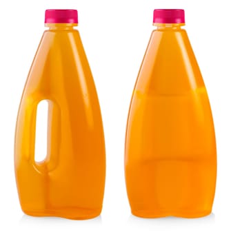 Red juice in plastic bottle isolated on white background