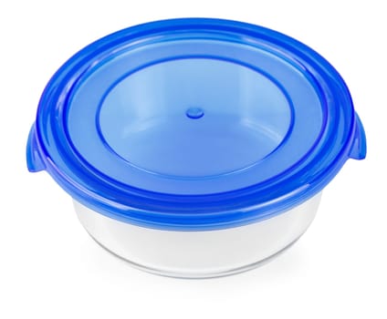 glass food container with red plastic lid isolated on white background
