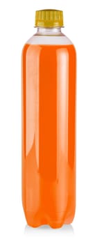 plastic bottle with green juice on white