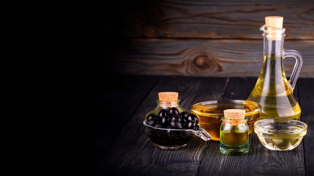 small bowl and bottle with olive oil