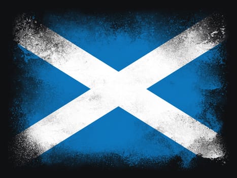 Scotland Flag design composition of exploding powder and paint, isolated on a black background for copy space. Colorful abstract dust particles explosion. Euro 2020 football symbol for printing