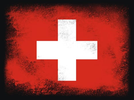 Switzerland Flag design composition of exploding powder and paint, isolated on a black background for copy space. Colorful abstract dust particles explosion. Euro 2020 football symbol for printing.