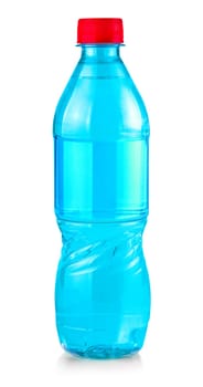 The close up green Soda water bottle. Isolated on white background