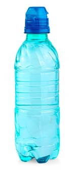 The close up green Soda water bottle. Isolated on white background