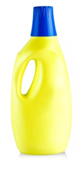 yellow plastic bottle with household chemicals on a white background