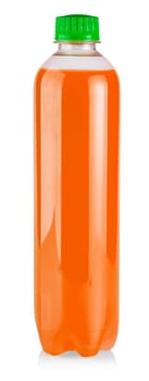 plastic bottle with green juice on white
